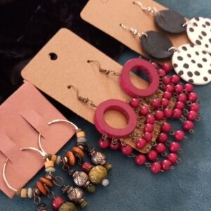 Handcrafted Fuchsia Beaded Fringe Hoop Earrings